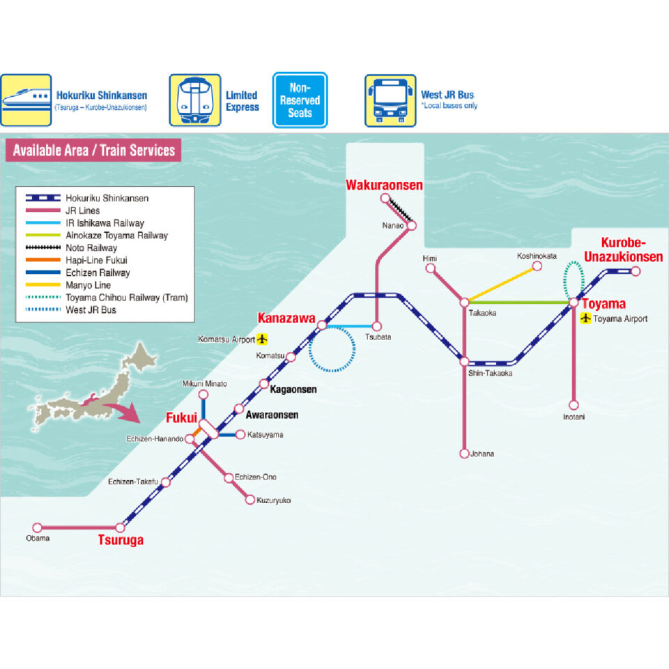 JRWest JR HOKURIKU AREA PASS 4 DAYS route maps